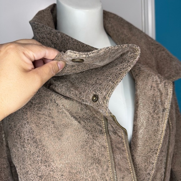 BRADLEY BAYOU women’s distressed crackle brown leather jacket Western Boho Large - Picture 11 of 17